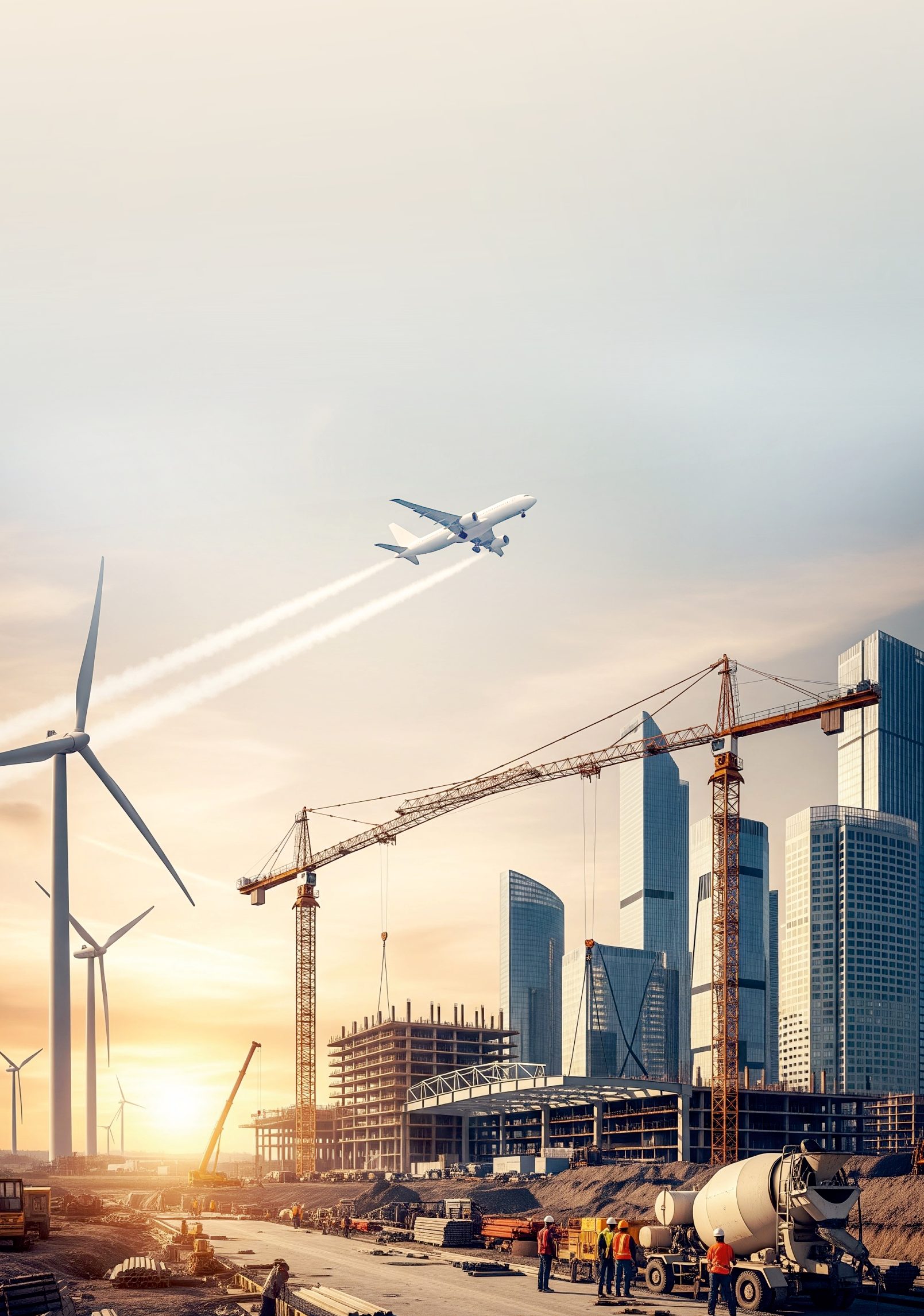 Construction and infrastructure landscape at sunrise